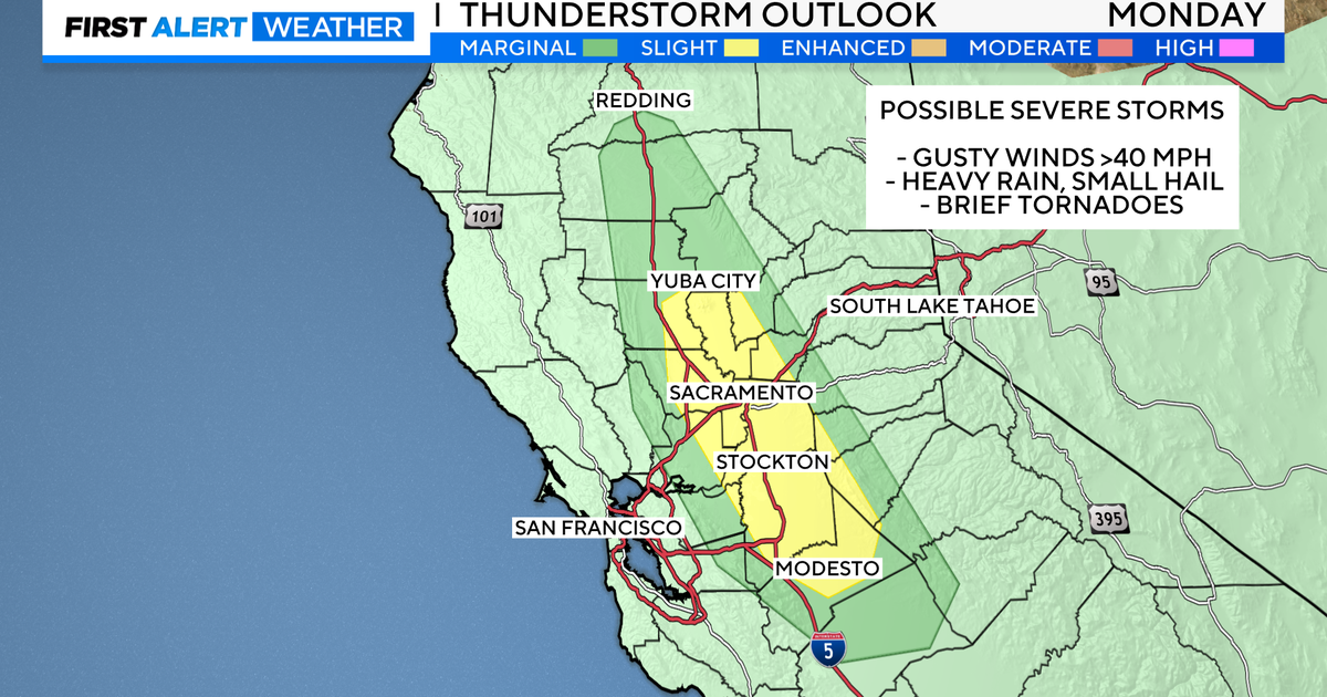 Isolated tornadoes possible in Sacramento Valley as severe thunderstorms move through Monday
