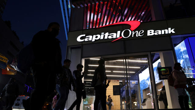 FILE PHOTO: Signage is seen outside a Capital One Bank in Manhattan, New York 