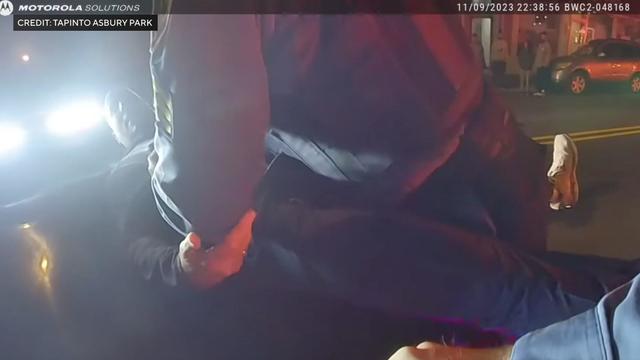 Body cam video shows a police sergeant laying on the hood of a vehicle, being held down by a police chief. 