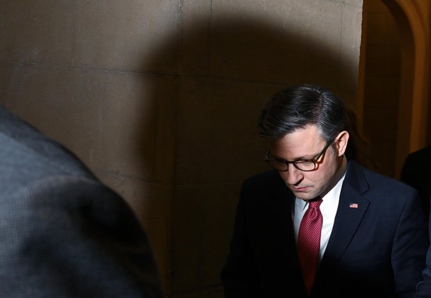 Speaker of the House Mike Johnson walks to the House floor at the United States Capitol on Thursday February 15, 2024 in Washington, DC.