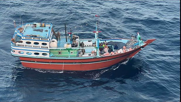A photo of the small ship intercepted by the U.S. Navy on Jan. 11, 2024, in the Arabian Sea.