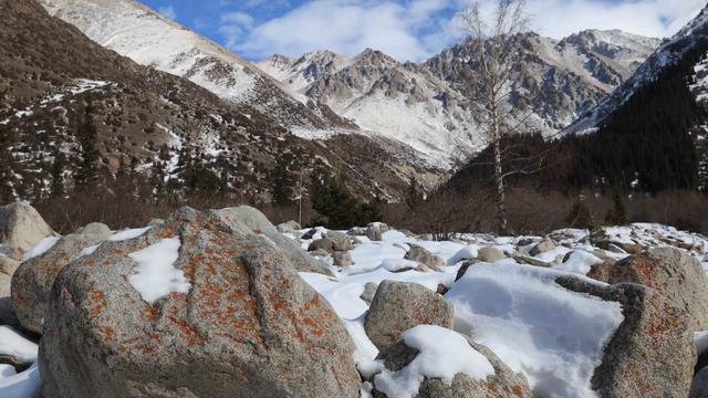 Winter scenery is seen at Kyrgyzstan's Ala-Archa National Park, Feb. 23, 2024. 