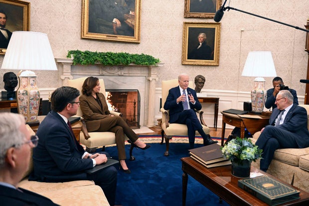 President Biden and Vice President Kamala Harris meet with congressional leaders at the White House on Feb. 27, 2024.