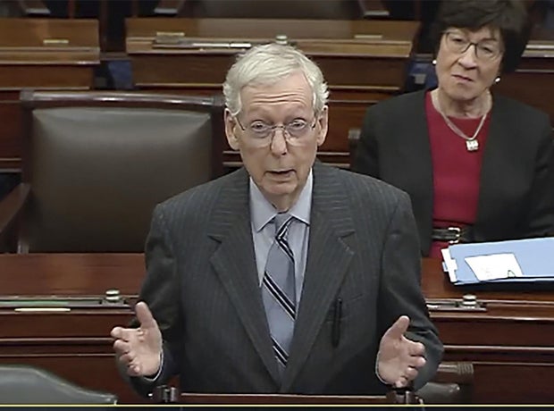 Senate Minority Leader Mitch McConnell speaks on the Senate floor on Wednesday, Feb. 28, 2024.