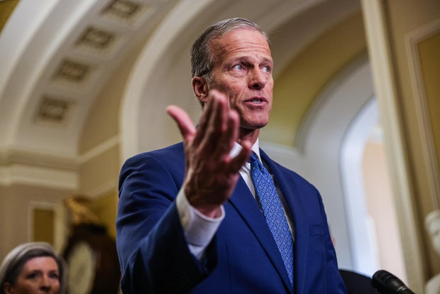 Sen. John Thune, a Republican from South Dakota, speaks at the Capitol on Tuesday, Feb. 6, 2024.