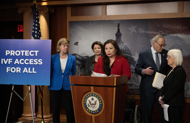 Senator Tammy Duckworth, an Illinois Democrat, speaks during a news conference, on protections for access to in vitro fertilization as on February 27, 2024 in Washington, DC. 