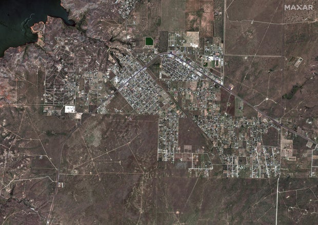 A satellite image shows how Fritch, Texas, looked from above on Aug. 4, 2023.