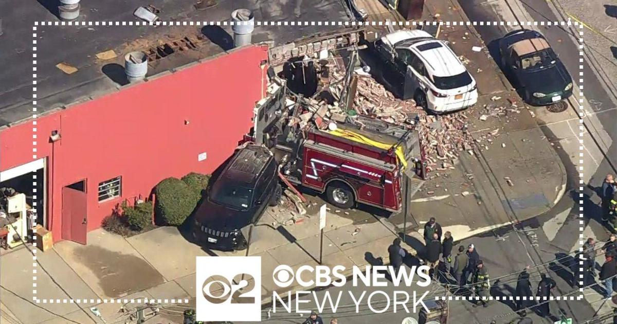 Firetruck Crashes Into Building On Long Island - CBS New York