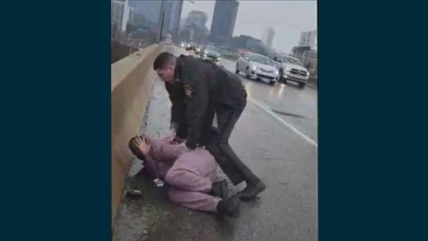 Still frame from video shared with CBS Philadelphia of Darius McLean being arrested by a Pennsylvania State Trooper on I-76 on Saturday, March 2. 