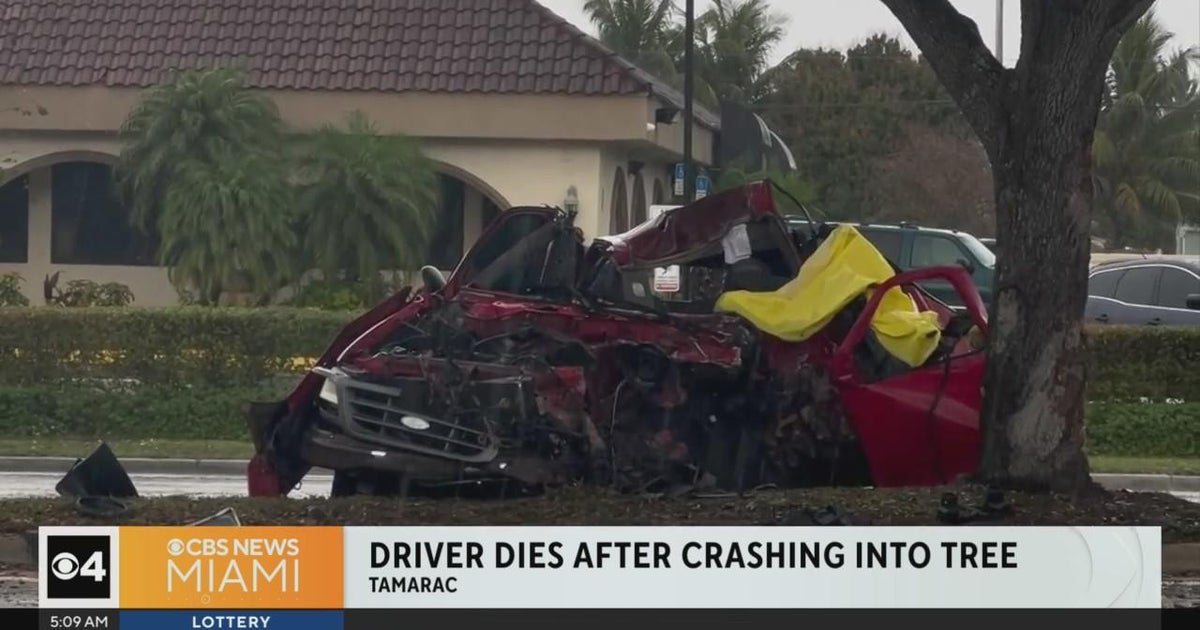 Driver dies after crashing into tree in Tamarac - CBS Miami