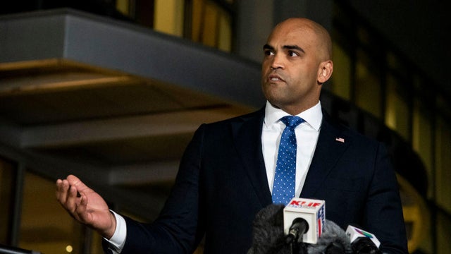 Rep. Colin Allred speaks to reporters on Jan. 17, 2022, in Southlake, Texas. 