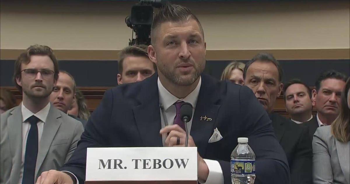 Former Broncos Quarterback Tim Tebow testifies at the Capitol Building in Washington, DC