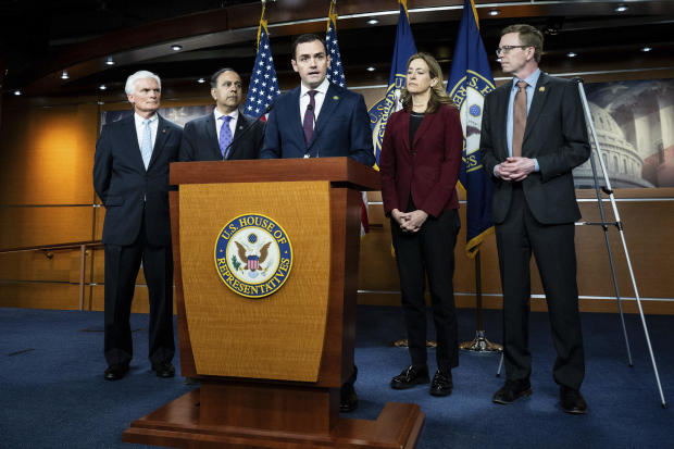 Rep. Mike Gallagher and lawmakers speak about the Protecting Americans from Foreign Adversary Controlled Applications Act at the U.S. Capitol on March 6, 2024. 