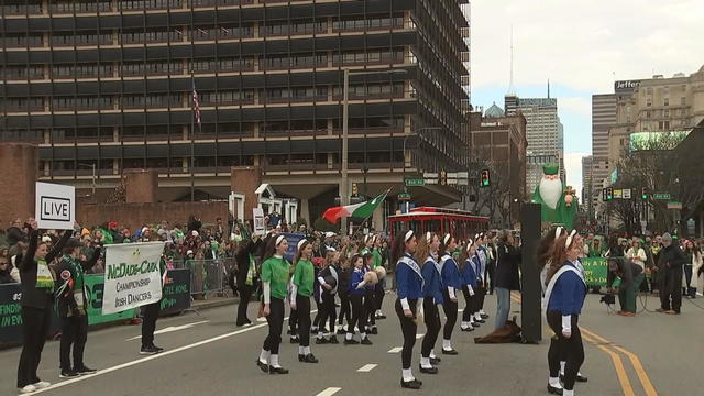 Dancers from the McDade Cara School of Irish Dance perform at the St. Patrick's Day parade in Philadelphia 