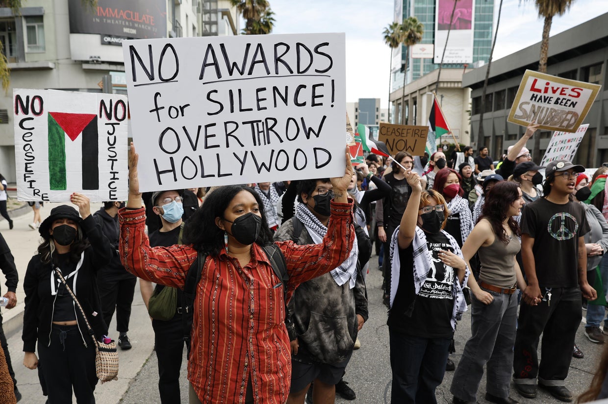Protesters flood streets of Hollywood ahead of Oscars - CBS Los Angeles