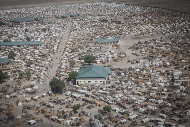 An April 27, 2017, photo shows the internally displaced persons camp in Ngala, in northeast Nigeria's Borno state, where more than 140,000 displaced people, most coming from the surrounding villages, had arrived at the time. 