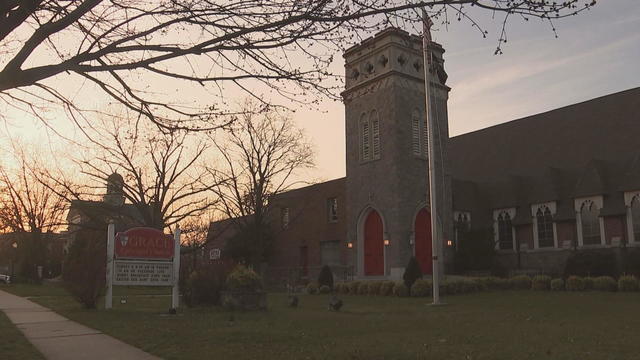 An exterior shot of the church that holds a weekly food pantry in Merchantville, New Jersey 