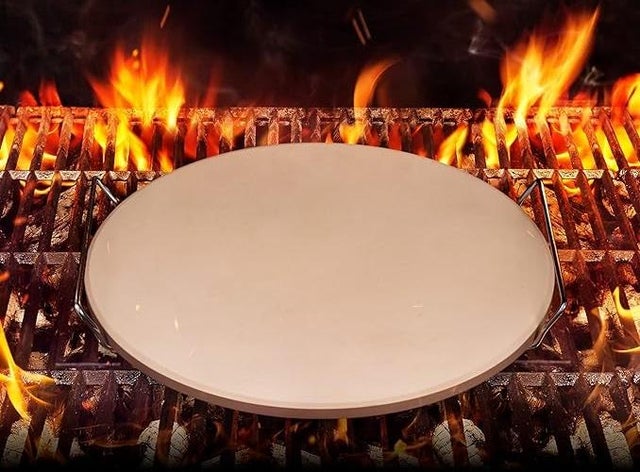 KitchenStar 14" Pizza Stone for Oven & Grill with Handles 