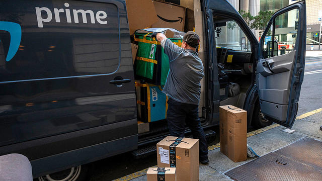 Amazon Prime delivery truck and driver 