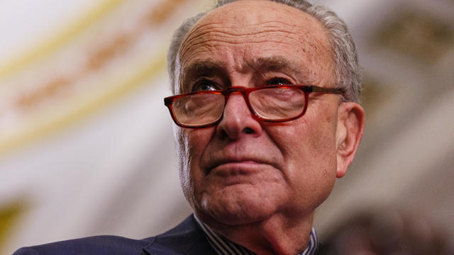 Senate Democratic Leader Chuck Schumer speaks to the media during a weekly press conference in the Capitol Building in Washington DC on Tuesday, March 12, 2024. 