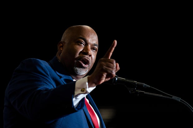 Mark Robinson, lieutenant governor of North Carolina, speaks during a "Get Out The Vote" rally with former US President Donald Trump in Greensboro, North Carolina, on Saturday, March 2, 2024.