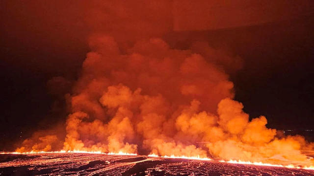 A volcanic eruption takes place, near Grindavik 