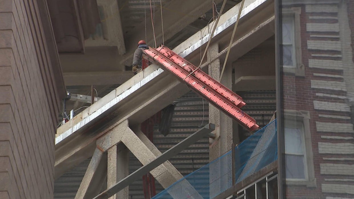 South Station tower construction halted after beam falls - CBS Boston