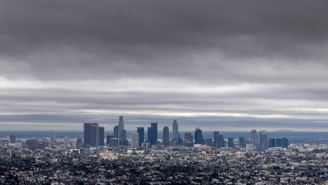 Storm clouds linger over the Los Angeles basin 