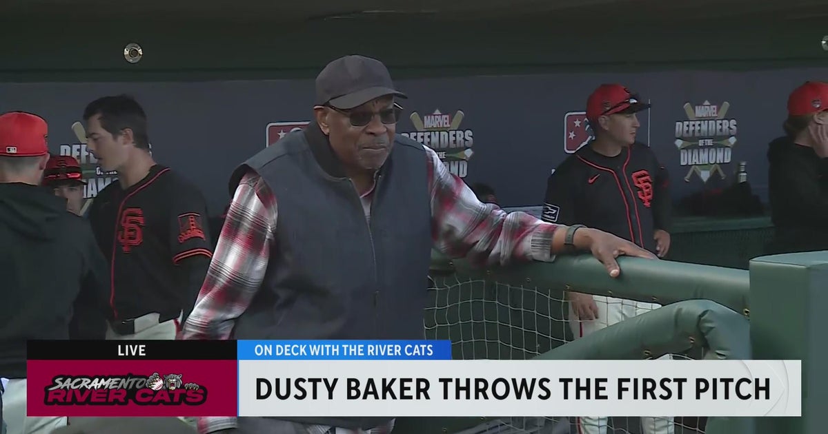 Former Giant, 2 time World Series champ Dusty Baker throws at first pitch at Sutter Health Park