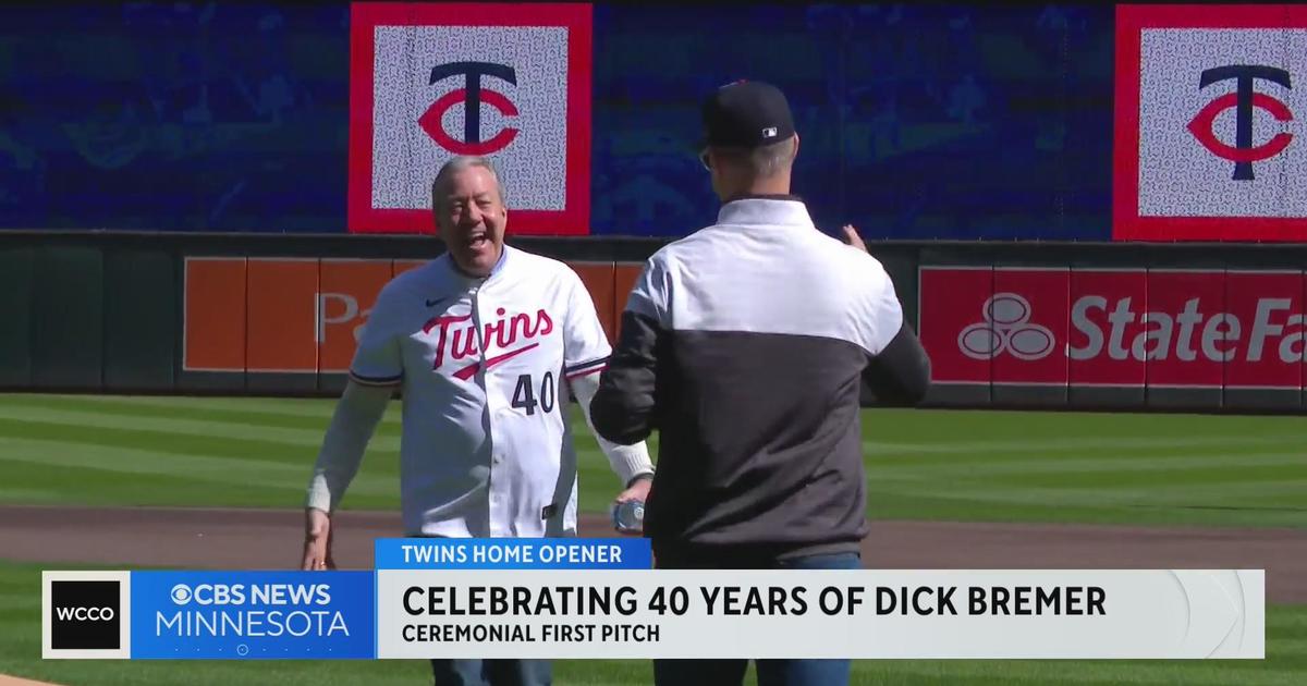 Dick Bremer throws first pitch at Twins home opener
