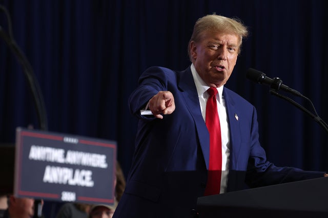 Former President Donald Trump speaks at a rally on April 2, 2024, in Green Bay, Wisconsin. 