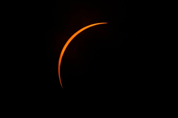 The moon partially covers the sun during a total solar eclipse, as seen from Eagle Pass, Texas, April 8, 2024.