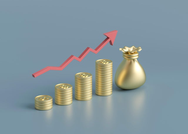 Financial objects representing economic growth