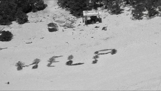 U.S. Coast Guard Hercules aircrew makes contact with three mariners on remote atoll in Federated States of Micronesia