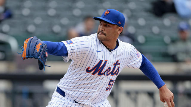 Sean Manaea #59 of the New York Mets throws a pitch in the top of the first inning during the game against the Kansas City Royals at Citi Field on April 13, 2024 in New York City. 