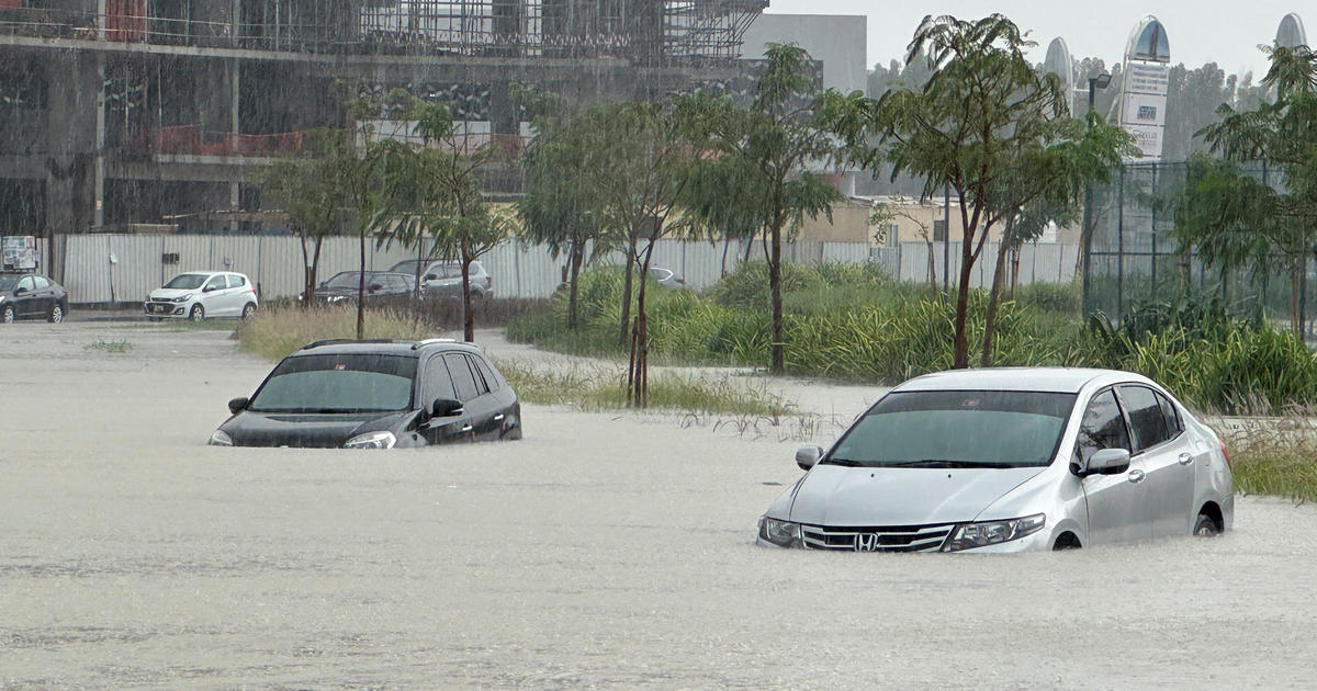 Unusual heavy rainfall sparks flash flooding in normally parched Dubai