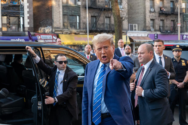 Former President Trump Visits A Local Business In Manhattan After Day 2 Of Jury Selection In His Hush Money Trial 
