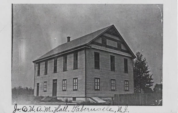 A historical photo of the town hall in Tabernacle Township, New Jersey 