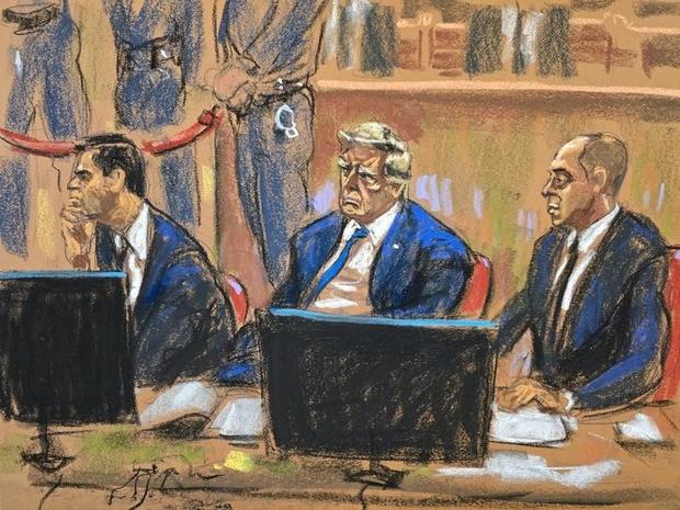 Former President Donald Trump listens to potential jurors answer questions on Day 3 of his criminal trial in New York on Thursday, April 18, 2024. 