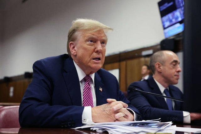 Former President Donald Trump attends the fourth day of jury selection for his trial in New York on April 19, 2024. 