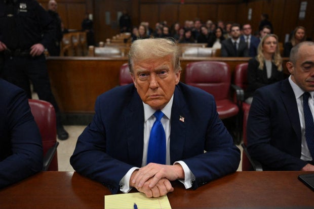Former President Donald Trump at Manhattan Criminal Court during his trial on April 22, 2024.