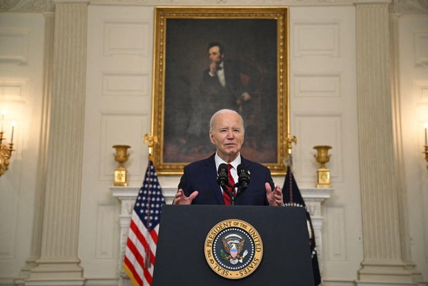 President Biden speaks after signing the foreign aid bill at the White House in Washington, D.C., on April 24, 2024.