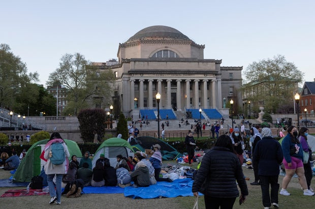 Students prepare to spend another night maintaining a protest encampment in support of Palestinians on the Columbia University campus in New York City, April 24, 2024.
