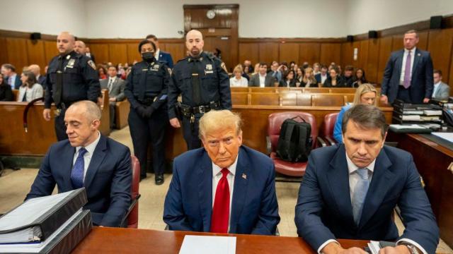 Former President Donald Trump attends his trial at Manhattan Criminal Court on April 25, 2024. 