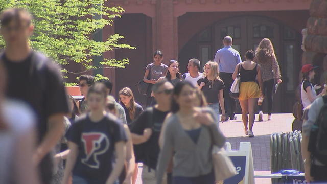 Students walk on campus at the University of Pennsylvania 