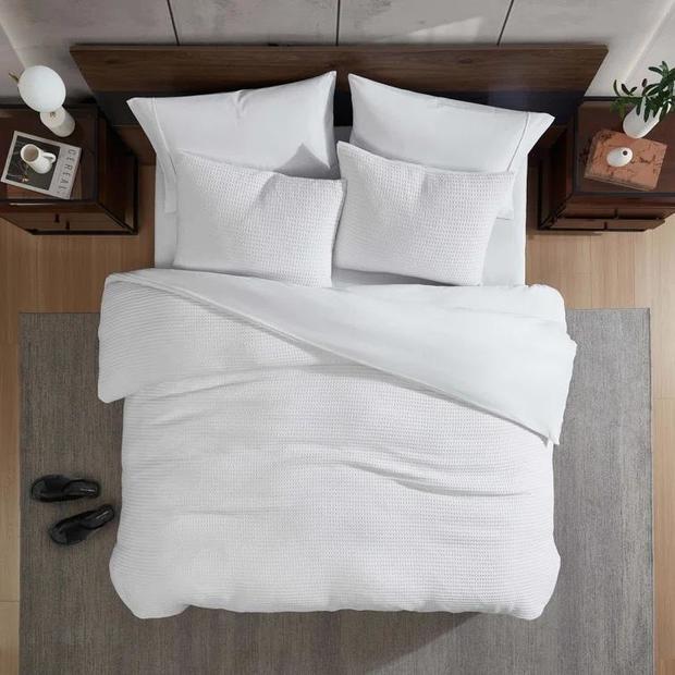 Kenneth Cole Solid Waffle Duvet Cover Set 