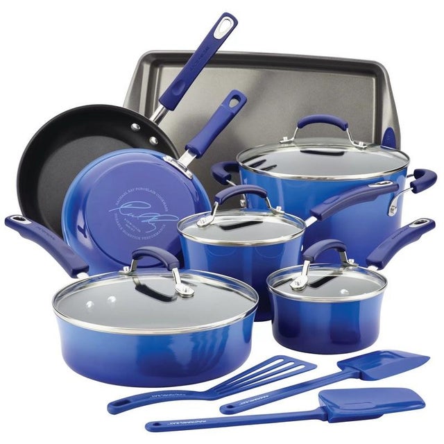Rachael Ray Classic Brights 14-piece porcelain nonstick cookware set 
