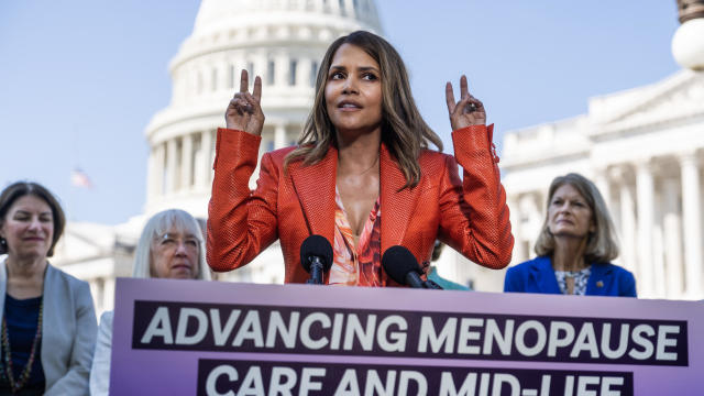 Halle Berry speaks during news a conference on bipartisan legislation to raise federal research on menopause and women's midlife health, outside the U.S. Capitol on Thursday, May 2, 2024. 