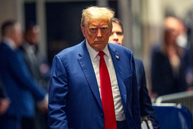 Former President Donald Trump arrives in court for trial on May 6, 2024, in New York City.