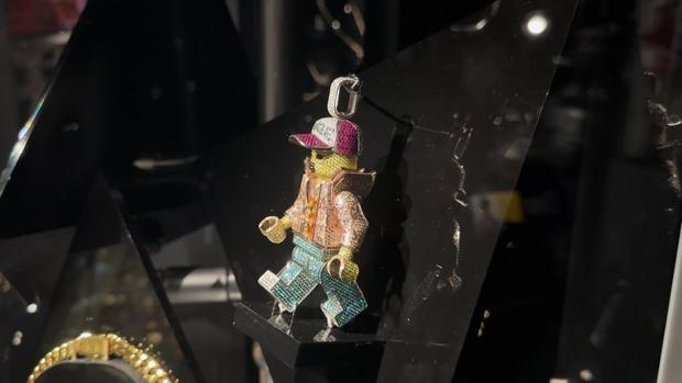 A$AP Rocky's 14-karat gold, jewel-encrusted LEGO pendant on display for "Ice Cold: An Exhibition of Hip-Hop Jewelry" at the American Museum of Natural History 